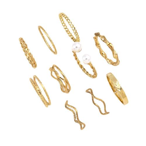 Zinc Alloy ring Set, med Plastic Pearl, forgyldt, forskellige stilarter for valg & for kvinde, Størrelse:4.5-9, Solgt af sæt