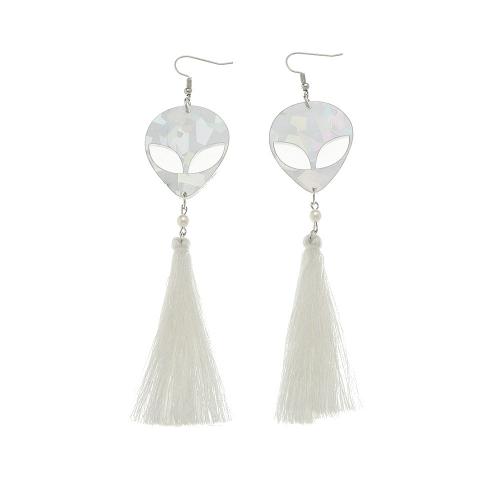 Acrylic Tassel Earring, with Polyester Cord, Skull, for woman & hollow, 30x140mm, Sold By Pair