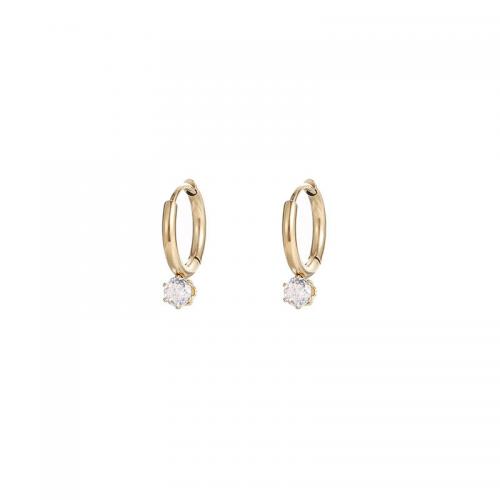 Titan Stål Huggie Hoop Earring, 14K guldpläterad, mode smycken & för kvinna & med strass, fler färger för val, 12mm, Säljs av Par