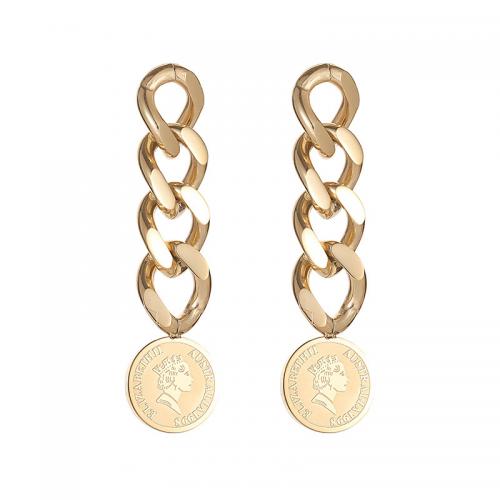 Titanium Steel Drop Earring, 14K gold plated, for woman & hollow, 40mm, Sold By Pair