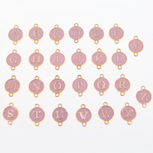 Tibetan Style Connector, Flat Round, gold color plated, letters are from A to Z & DIY & enamel & 1/1 loop, more colors for choice, nickel, lead & cadmium free, 12mm, 26PCs/Set, Sold By Set
