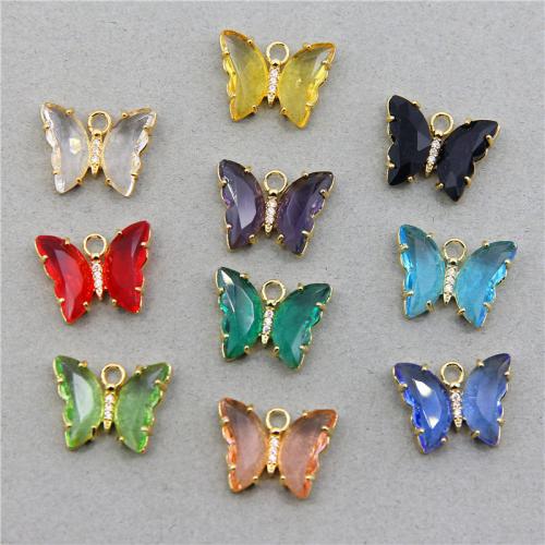 Brass Jewelry Pendants with Glass Butterfly gold color plated DIY nickel lead & cadmium free Approx Sold By Bag