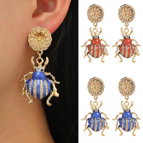 Zinc Alloy Drop Earrings Insect gold color plated fashion jewelry & for woman & enamel & with rhinestone nickel lead & cadmium free Sold By Pair