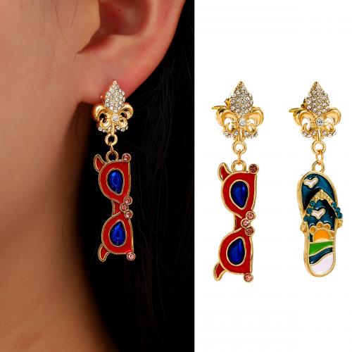 Asymmetric Earrings Zinc Alloy gold color plated fashion jewelry & for woman & enamel & with rhinestone mixed colors nickel lead & cadmium free Sold By Pair