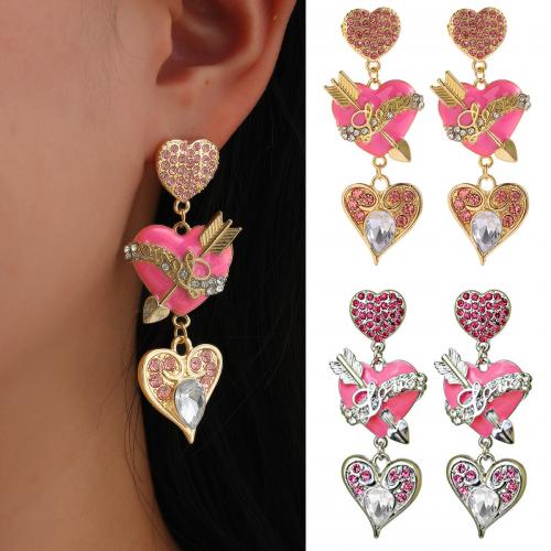 Zinc Alloy Drop Earrings Heart plated fashion jewelry & for woman & enamel & with rhinestone nickel lead & cadmium free Sold By Pair