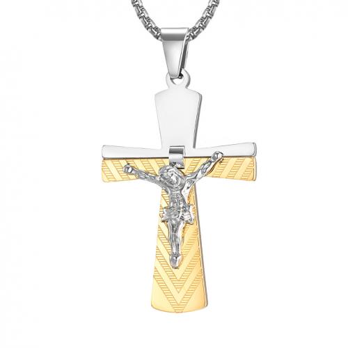 Titanium Steel Necklace Cross Vacuum Ion Plating fashion jewelry & Unisex Length Approx 60 cm Sold By PC