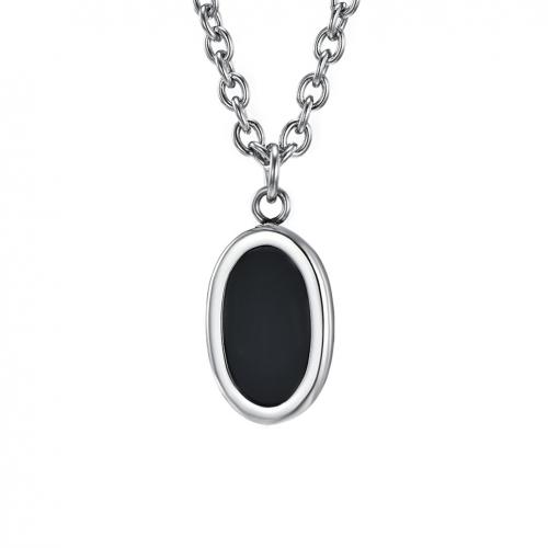 Titanium Steel Necklace, with 5cm extender chain, Flat Oval, polished, fashion jewelry & Unisex & epoxy gel, black, 13x23mm, Length:Approx 60 cm, Sold By PC