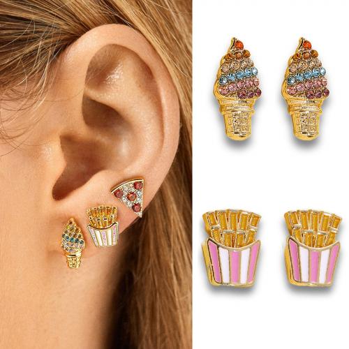 Zinc Alloy Stud Earring gold color plated fashion jewelry & for woman & enamel & with rhinestone nickel lead & cadmium free Sold By Pair