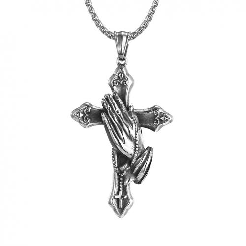 Titanium Steel Necklace Cross Antique finish vintage & fashion jewelry & for man original color Length Approx 60 cm Sold By PC