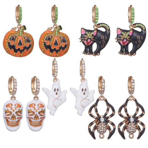 New Hot Halloween Jewelry and Decor Zinc Alloy gold color plated fashion jewelry & for woman & enamel & with rhinestone nickel lead & cadmium free Sold By Pair