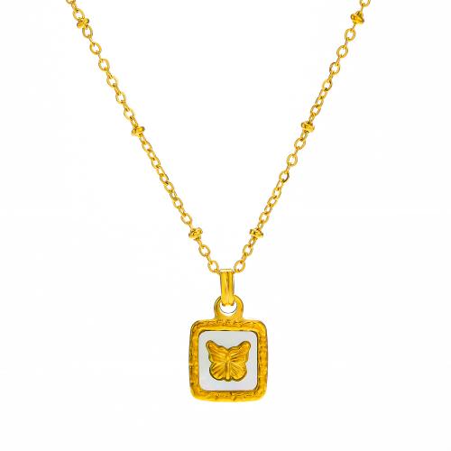Stainless Steel Jewelry Necklace, 304 Stainless Steel, with White Shell, with 5cm extender chain, Square, 18K gold plated, fashion jewelry & for woman, golden, 12mm, Sold Per Approx 40 cm Strand