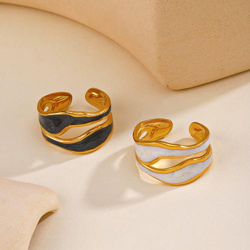 Enamel Stainless Steel Finger Ring, 304 Stainless Steel, 18K gold plated, fashion jewelry & for woman, more colors for choice, diameter 17mm, Sold By PC