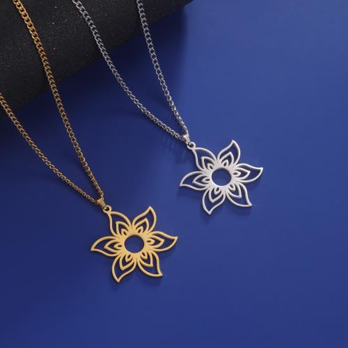 Stainless Steel Jewelry Necklace 304 Stainless Steel with 5cm extender chain Flower Vacuum Ion Plating fashion jewelry & for woman Sold Per Approx 45 cm Strand