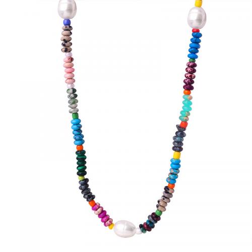 Titan stål halsband, Natural Turquoise, med Titan Stål & Freshwater Pearl, med 7cm extender kedja, mode smycken & för kvinna, Längd Ca 40 cm, Säljs av PC