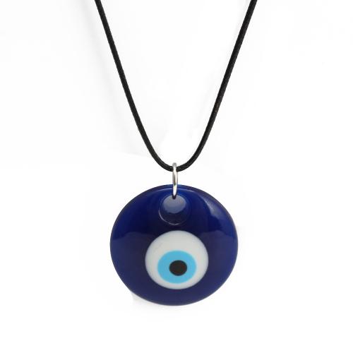 Evil Eye Jewelry Necklace, Plastic, with leather cord, with 5cm extender chain, Flat Round, fashion jewelry & Unisex & evil eye pattern, more colors for choice, 40mm, Length:45 cm, Sold By PC