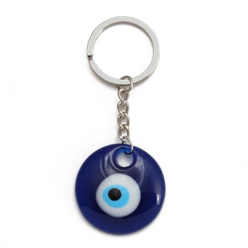 Zinc Alloy Key Clasp with Plastic Flat Round Unisex & evil eye pattern & enamel nickel lead & cadmium free overall length 85mm evil eye 30mm Sold By PC