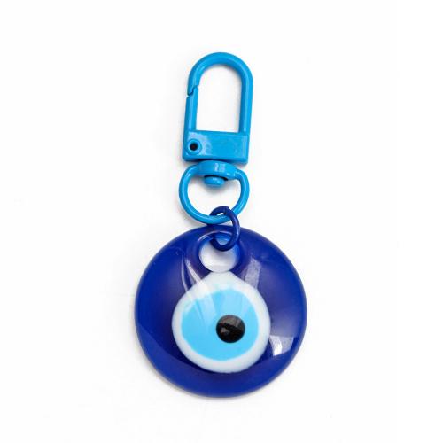 Zinc Alloy Key Clasp with Plastic Flat Round stoving varnish Unisex & evil eye pattern & enamel nickel lead & cadmium free overall length 63mm eveil eye 30mm Sold By PC