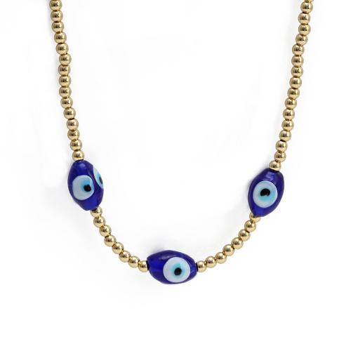 Evil Eye Jewelry Necklace, Brass, with Freshwater Pearl & Lampwork, gold color plated, fashion jewelry & evil eye pattern & for woman & enamel, more colors for choice, nickel, lead & cadmium free, Sold By PC