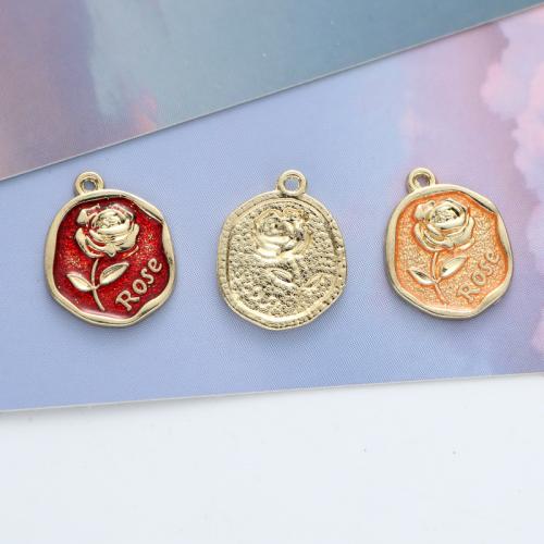 Tibetan Style émail Pendants, alliage de zinc, Rose, Placage de couleur d'or, DIY, plus de couleurs à choisir, 18x22mm, Environ 10PC/sac, Vendu par sac