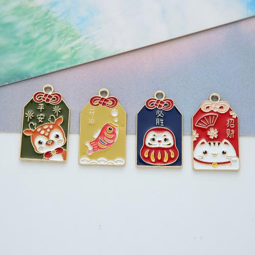 Zinc Alloy Enamel Pendants Square gold color plated DIY Approx Sold By Bag