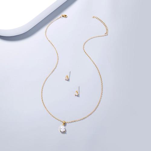 Zinc Alloy Jewelry Sets Stud Earring & necklace 2 pieces & fashion jewelry & micro pave cubic zirconia & for woman gold nickel lead & cadmium free Sold By Set