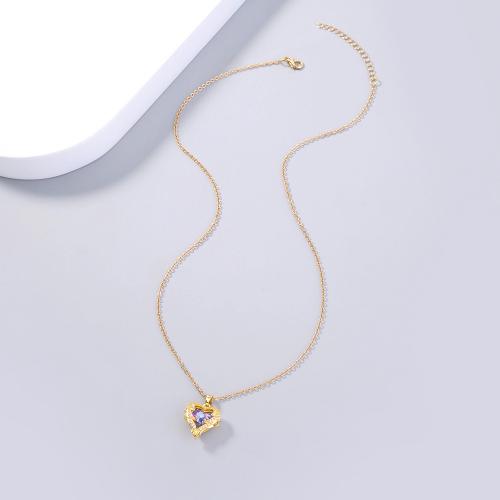 Messing Halskette, plattiert, Modeschmuck & Micro pave Zirkonia & für Frau, Goldfarbe, frei von Nickel, Blei & Kadmium, Pendant:16x15mm, Länge:ca. 45 cm, verkauft von setzen