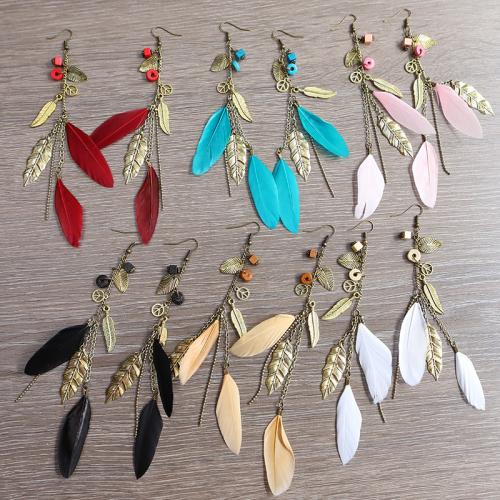 Tibetan Style Drop Earrings, with Feather, plated, fashion jewelry & for woman, more colors for choice, nickel, lead & cadmium free, 158x11mm, Sold By Pair