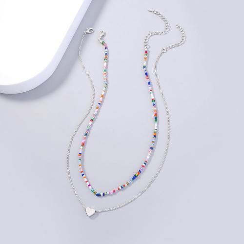 Messing Halskette, mit Polymer Ton, plattiert, Doppelschicht & Modeschmuck & für Frau, frei von Nickel, Blei & Kadmium, Länge ca. 38 cm, ca. 48 cm, verkauft von PC