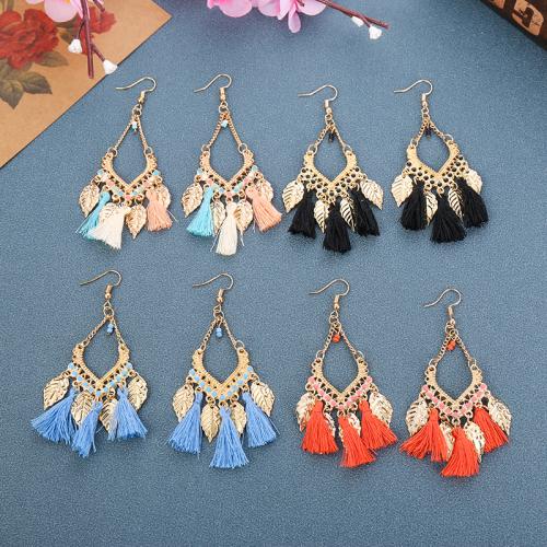 Zinc Alloy Drop Earrings with Cotton Thread plated fashion jewelry & for woman nickel lead & cadmium free Sold By Pair