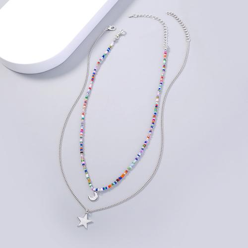 Brass Necklace, with Seedbead, plated, Double Layer & fashion jewelry & for woman, nickel, lead & cadmium free, Length:Approx 38 cm, Approx 48 cm, Sold By PC