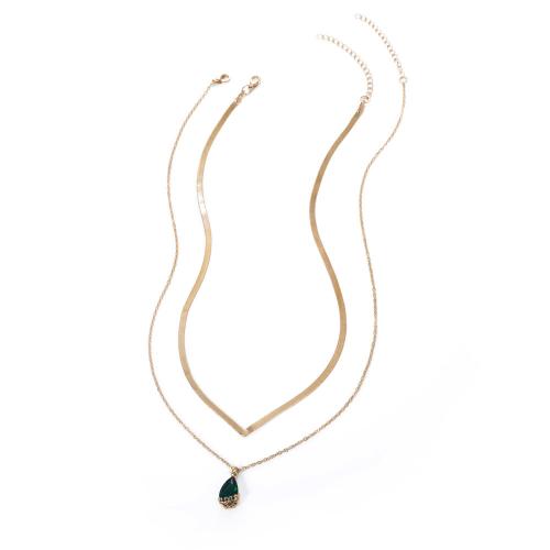 Brass Necklace, Teardrop, plated, Double Layer & fashion jewelry & for woman & with rhinestone, gold, nickel, lead & cadmium free, Pendant:15x9mm, Length:Approx 38 cm, Approx 45 cm, Sold By PC