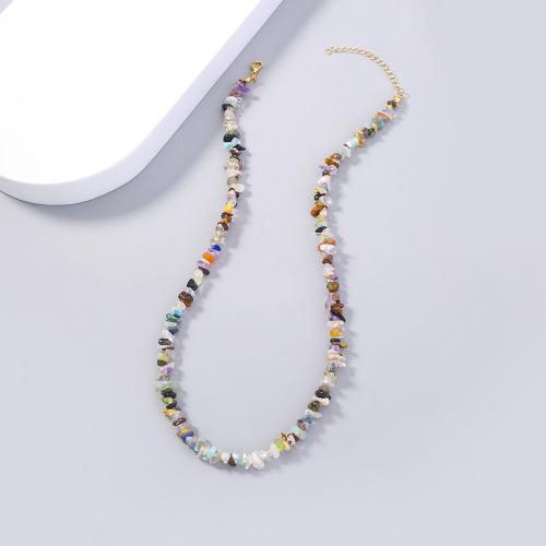 Messing Halskette, mit Naturstein, plattiert, Modeschmuck & für Frau, frei von Nickel, Blei & Kadmium, Länge:ca. 38 cm, verkauft von PC