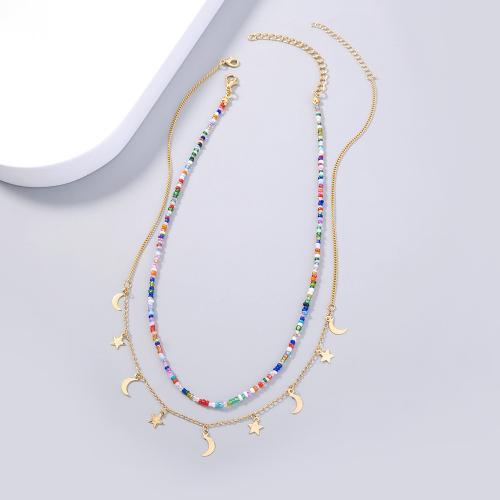 Brass Necklace, with Seedbead, plated, Double Layer & fashion jewelry & for woman, nickel, lead & cadmium free, Length:38 cm, 45 cm, Sold By PC