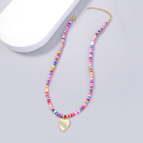 Messing Halskette, mit Polymer Ton, Herz, plattiert, Modeschmuck & für Frau, frei von Nickel, Blei & Kadmium, Pendant:21x18mm, verkauft von PC