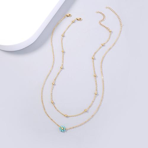 Messing Halskette, plattiert, Doppelschicht & Modeschmuck & für Frau, goldfarben, frei von Nickel, Blei & Kadmium, Länge:ca. 38 cm, ca. 45 cm, verkauft von PC