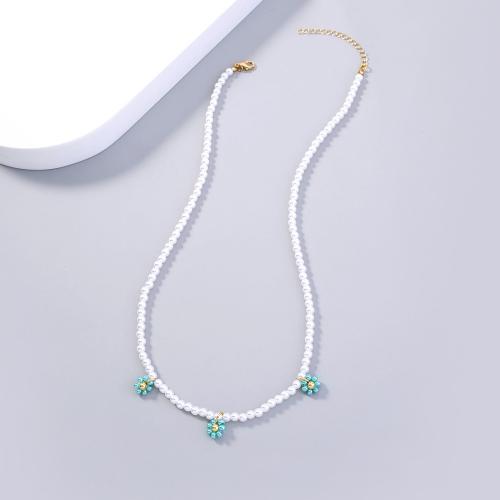 Messing Halskette, mit Kunststoff Perlen, plattiert, Modeschmuck & für Frau, weiß, frei von Nickel, Blei & Kadmium, Länge ca. 43 cm, verkauft von PC