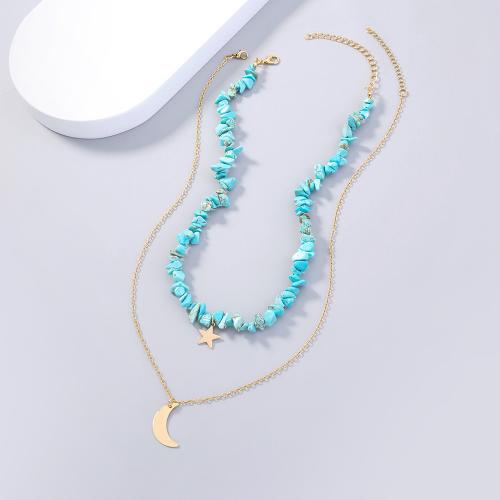 Brass Necklace with turquoise plated Double Layer & fashion jewelry & for woman nickel lead & cadmium free Length Approx 38 cm Approx 48 cm Sold By PC