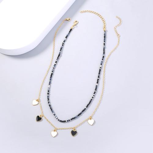 Brass Necklace with Seedbead plated Double Layer & fashion jewelry & for woman & enamel nickel lead & cadmium free Length Approx 38 cm Approx 43 cm Sold By PC