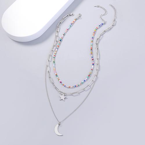 Messing Halskette, mit Seedbead, plattiert, drei Schichten & Modeschmuck & für Frau, frei von Nickel, Blei & Kadmium, Länge:ca. 38 cm, ca. 46 cm, ca. 55 cm, verkauft von PC