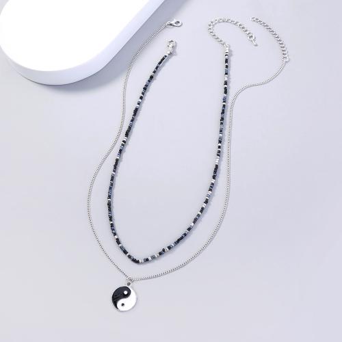 Messing Halskette, mit Seedbead, plattiert, 2 Stück & Modeschmuck & für Frau & Emaille, frei von Nickel, Blei & Kadmium, Länge:ca. 38 cm, ca. 48 cm, verkauft von PC