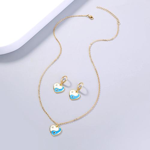 Brass Jewelry Set earring & necklace with enamel plated 2 pieces & fashion jewelry & for woman gold nickel lead & cadmium free Sold By Set