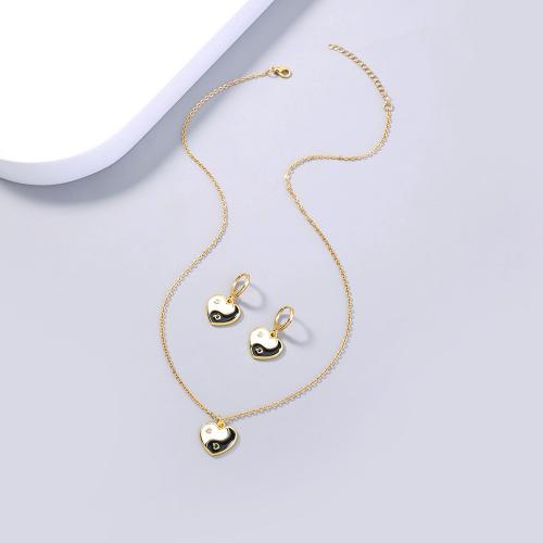 Brass Jewelry Set earring & necklace with enamel Heart plated 2 pieces & fashion jewelry & for woman gold nickel lead & cadmium free Sold By Set
