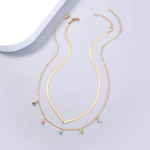 Brass Necklace, plated, Double Layer & fashion jewelry & micro pave cubic zirconia & for woman, gold, nickel, lead & cadmium free, Length:Approx 38 cm, Approx 43 cm, Sold By PC