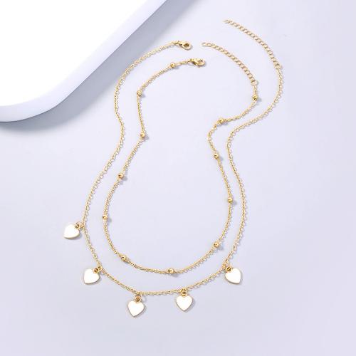 Brass Necklace, with enamel, Heart, plated, Double Layer & fashion jewelry & for woman, gold, nickel, lead & cadmium free, Length:Approx 38 cm, Approx 43 cm, Sold By PC
