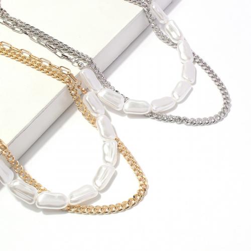 Zinklegierung Schmuck Halskette, mit Kunststoff Perlen, mit Verlängerungskettchen von 7cm, plattiert, Doppelschicht & Modeschmuck & für Frau, keine, frei von Nickel, Blei & Kadmium, Länge:ca. 42 cm, verkauft von PC