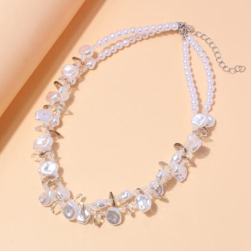 Tibetan Style Jewelry Necklace, with Plastic Pearl, with 7cm extender chain, plated, Double Layer & fashion jewelry & for woman, white, nickel, lead & cadmium free, Length:Approx 42 cm, Sold By PC