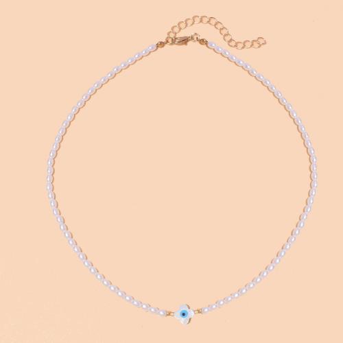 Zinklegierung Schmuck Halskette, mit Kunststoff Perlen, plattiert, Modeschmuck & für Frau, weiß, frei von Nickel, Blei & Kadmium, Länge:ca. 40 cm, verkauft von PC