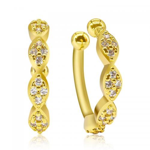 Fashion Earring Cuff and Wraps Brass real gold plated micro pave cubic zirconia & for woman 13mm Sold By Pair