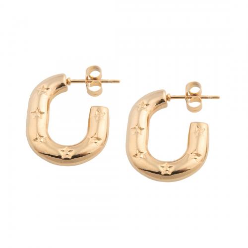 Stainless Steel Stud Earrings, 304 Stainless Steel, plated, for woman, golden, 22.50x19.50x3.50mm, Sold By Pair