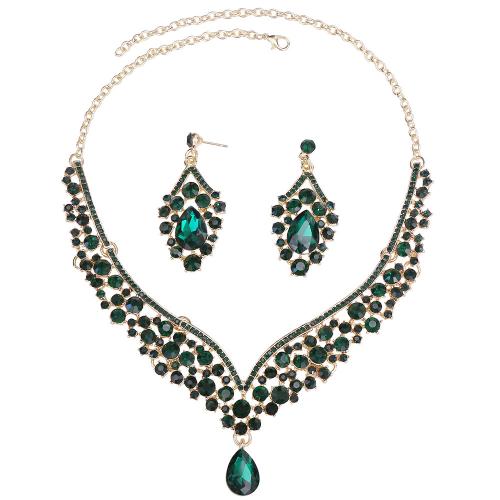 Zinc Alloy Jewelry Sets Stud Earring & necklace with Rhinestone 2 pieces & fashion jewelry & for woman & with rhinestone nickel lead & cadmium free 60mm Length Approx 51 cm Sold By Set